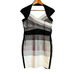 VENUS Black and Gray Striped Dress